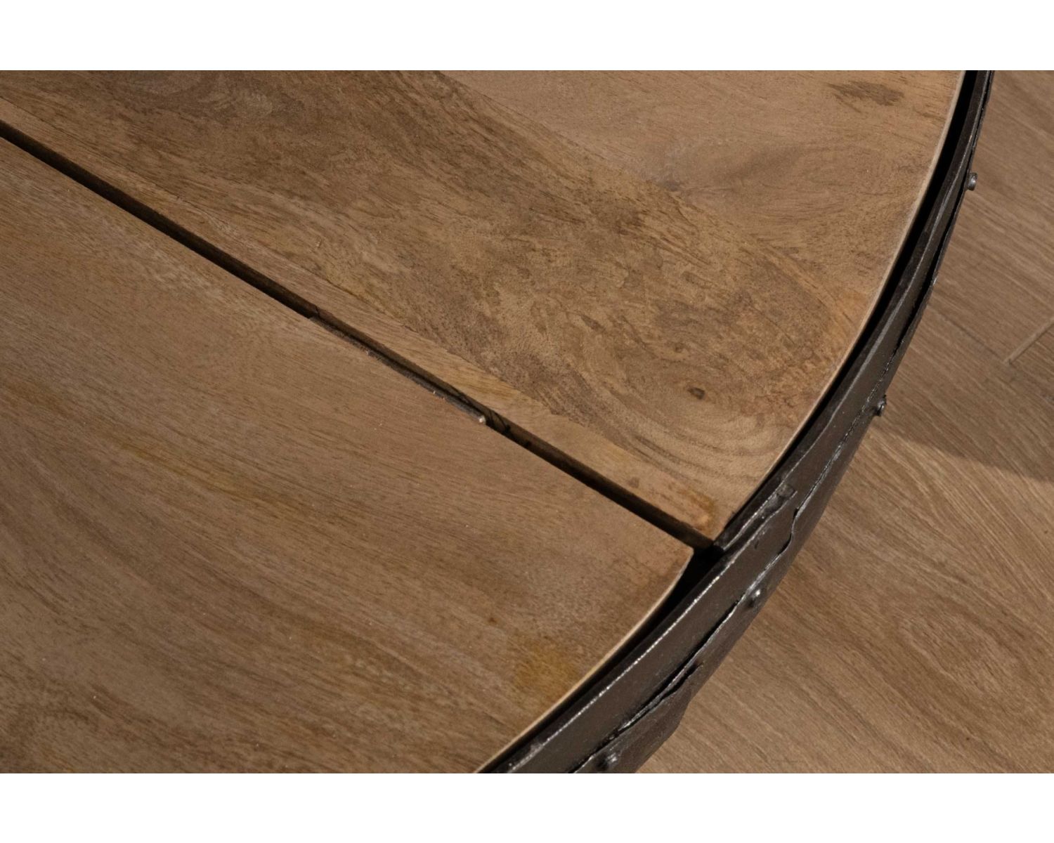 Table de salon coffre industrielle ronde diamètre 100 cm "Atelier"