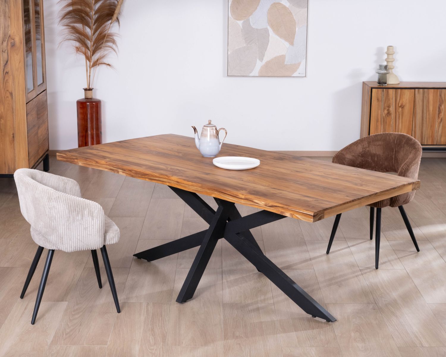 Table de repas contemporaine en bois 200 cm "Olonie" pieds croisés en métal