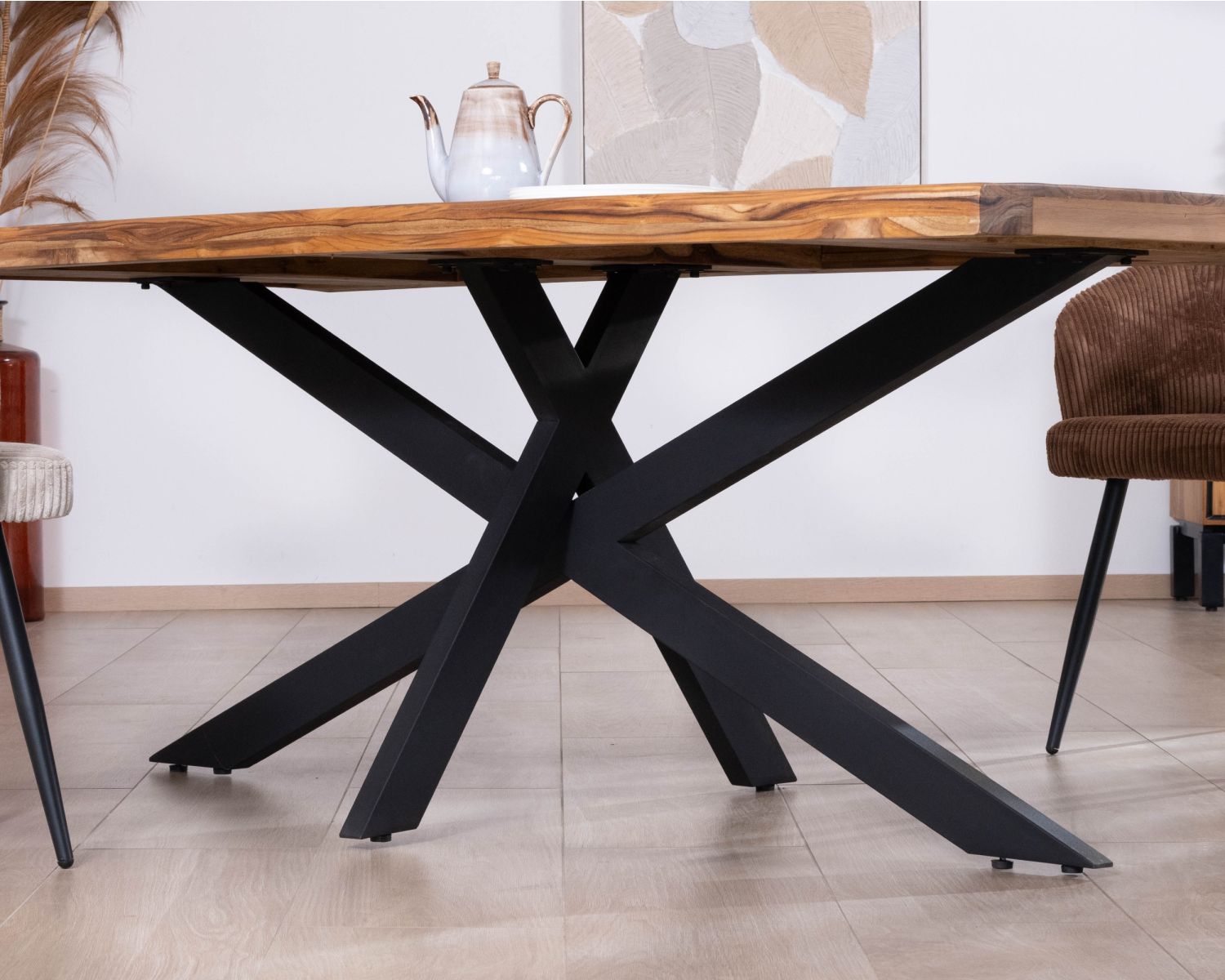 Table de repas contemporaine en bois 200 cm "Olonie" pieds croisés en métal