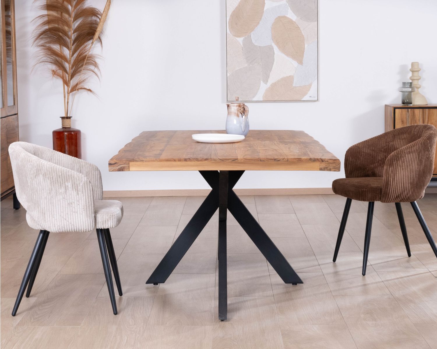 Table de repas contemporaine en bois 200 cm "Olonie" pieds croisés en métal