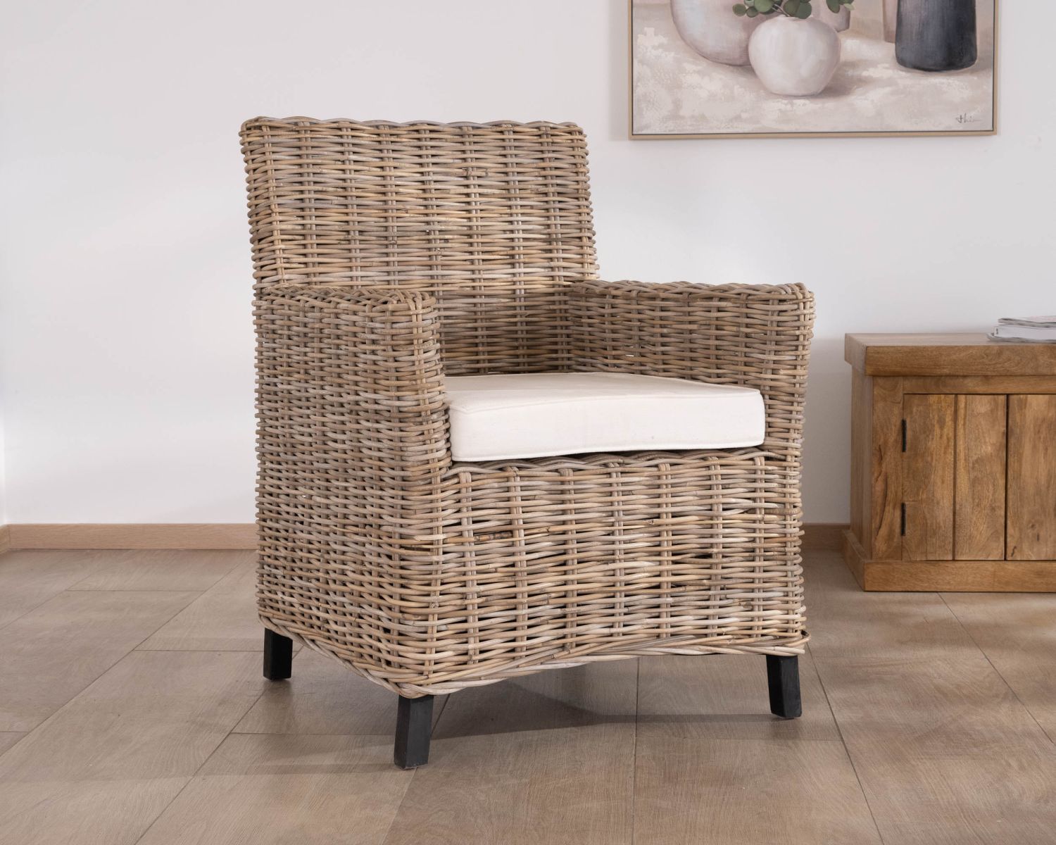 Grand fauteuil de jardin confort en kubu grisé et tissu "Balangan Beach"