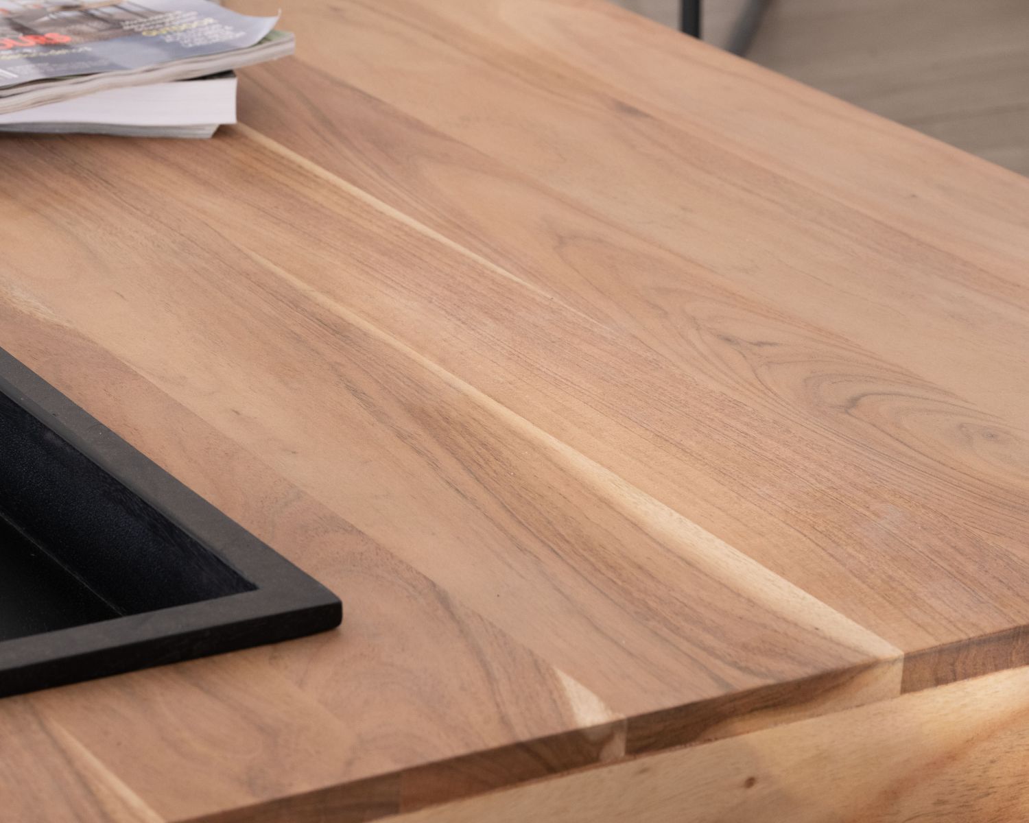 Table de salon carrée en bois massif avec rangement amovible "Shelley" 100 cm