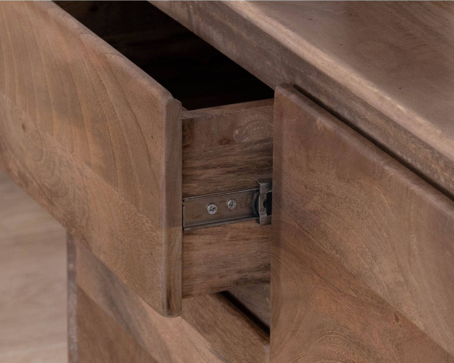 Meuble télé 160 cm design épuré Japandi "Geta" en manguier massif