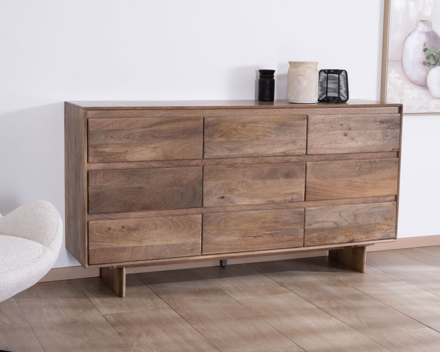 Commode 9 tiroirs en bois massif de manguier "Geta" Style Japandi