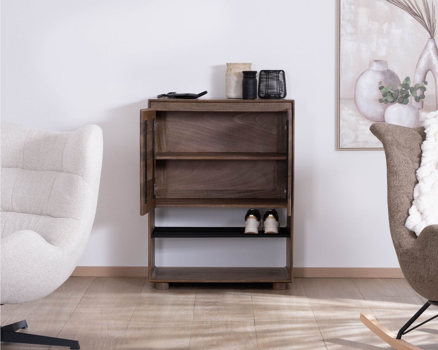 Meuble à chaussures en manguier massif "Geta" avec rangements