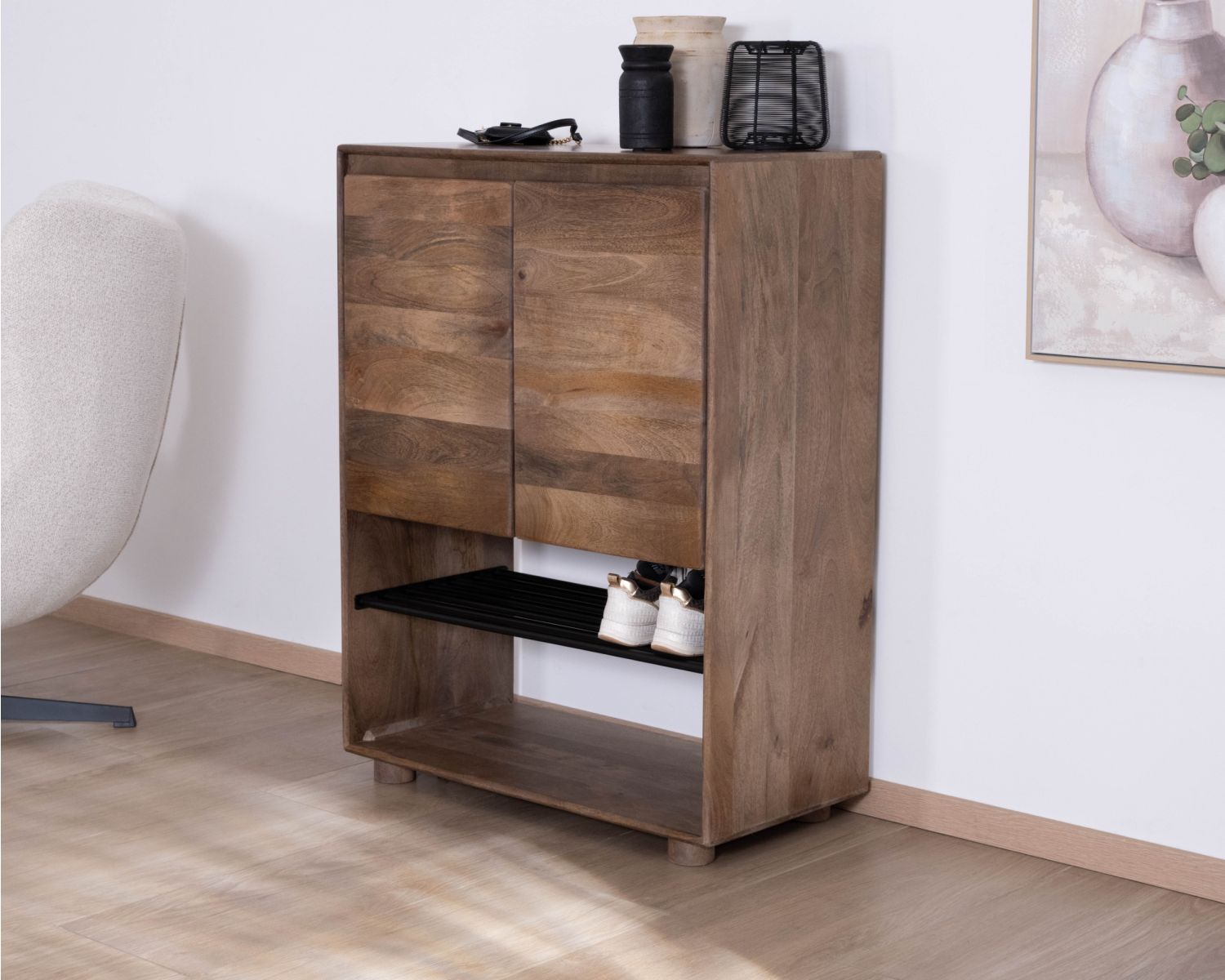 Meuble à chaussures en manguier massif "Geta" avec rangements