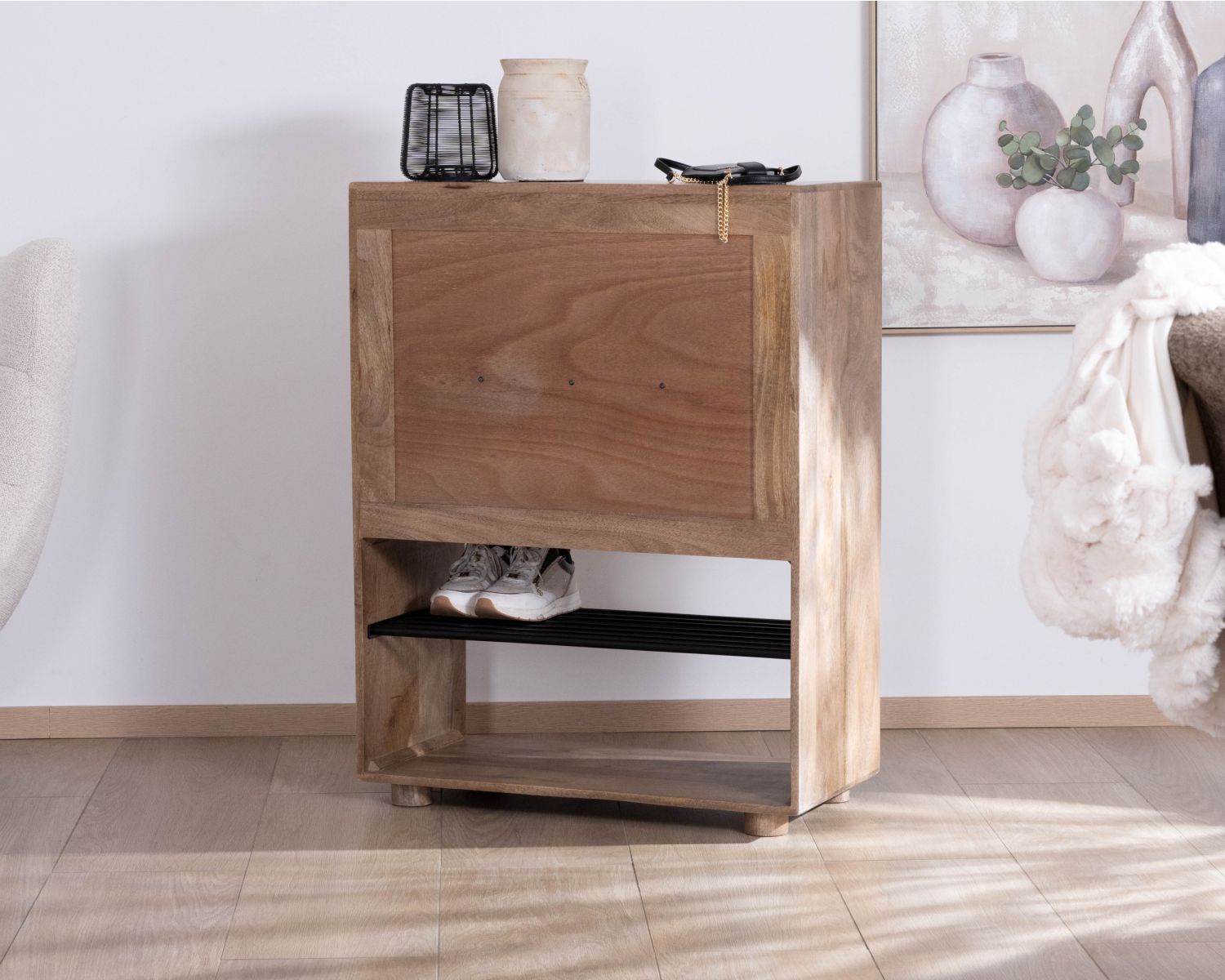 Meuble à chaussures en manguier massif "Geta" avec rangements