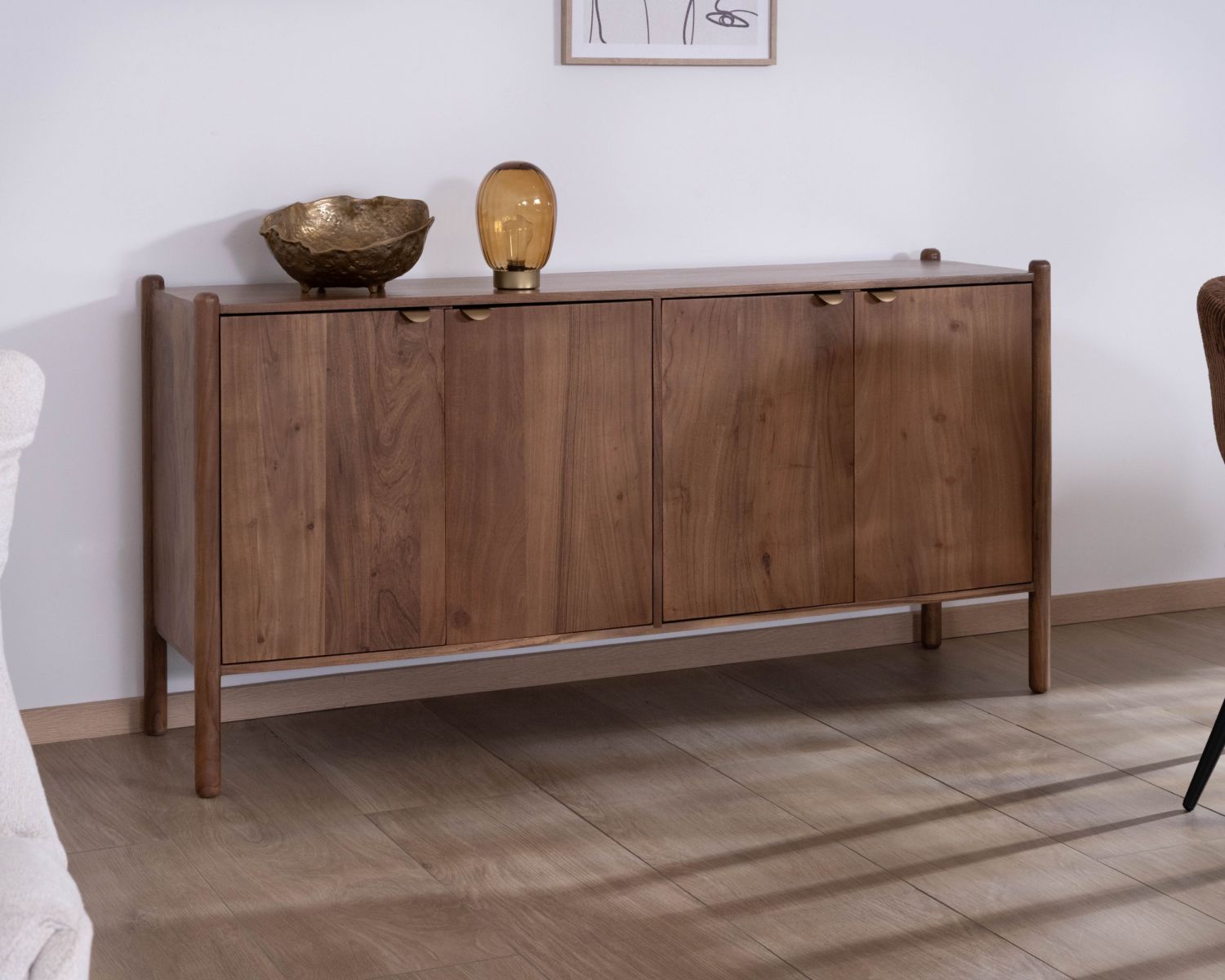 Buffet en acacia massif "Yona" 4 portes design épuré