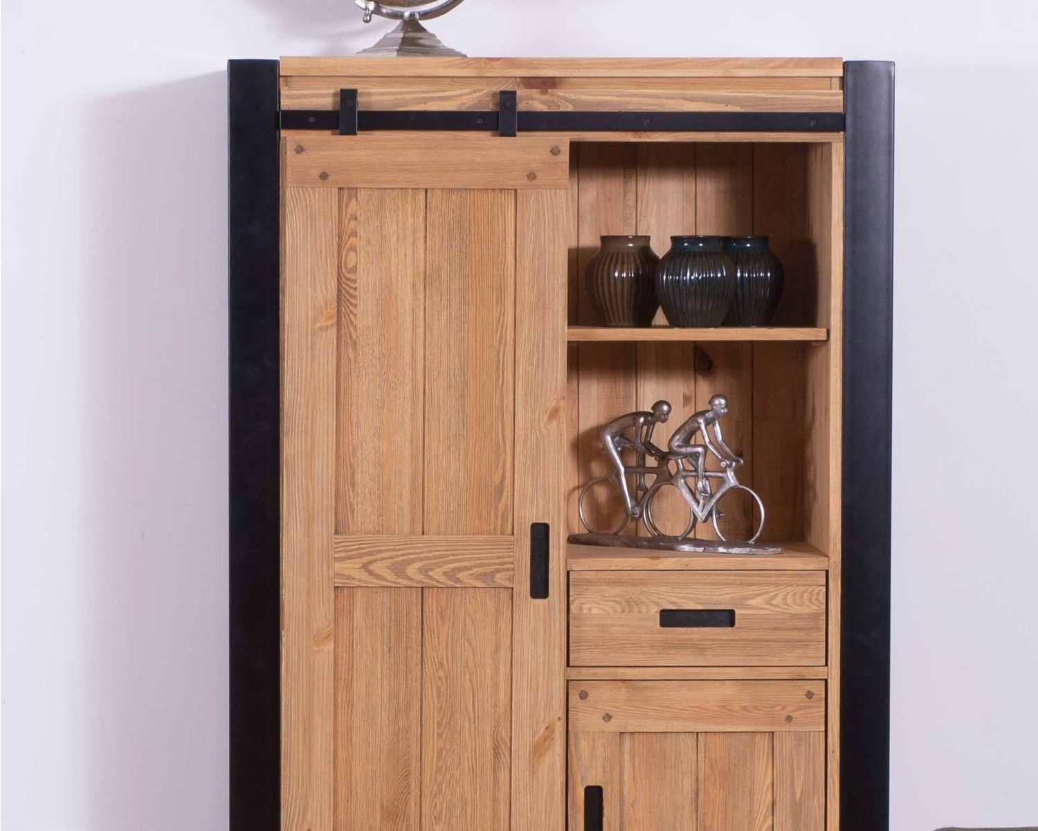 Enfilade industrielle haute "Lugano" en pin massif et métal