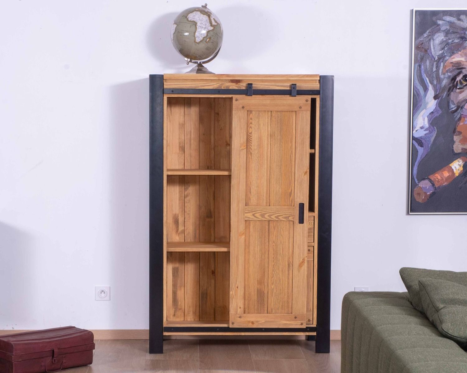 Enfilade industrielle haute "Lugano" en pin massif et métal