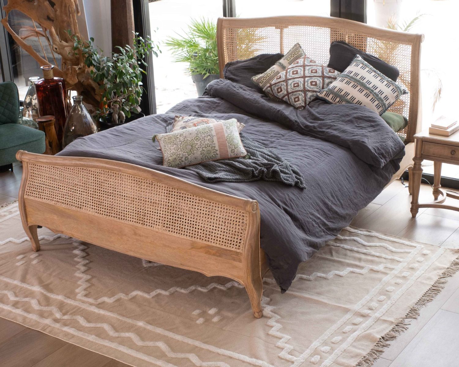 Coussin imprimé en coton et lin "Foreign" format carré 45x45cm