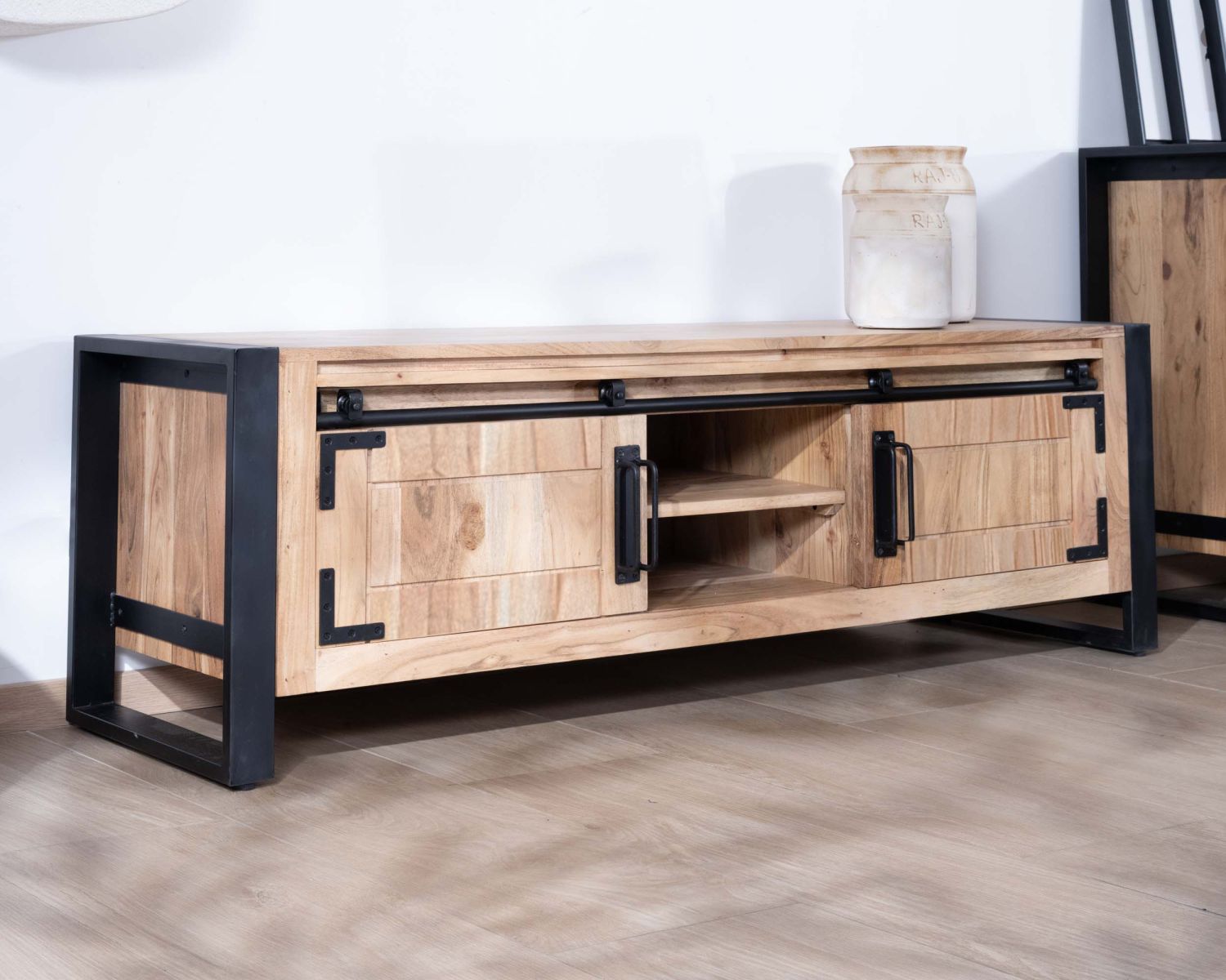 Meuble télé style industriel bois et métal 2 portes "Montréal" 160 cm