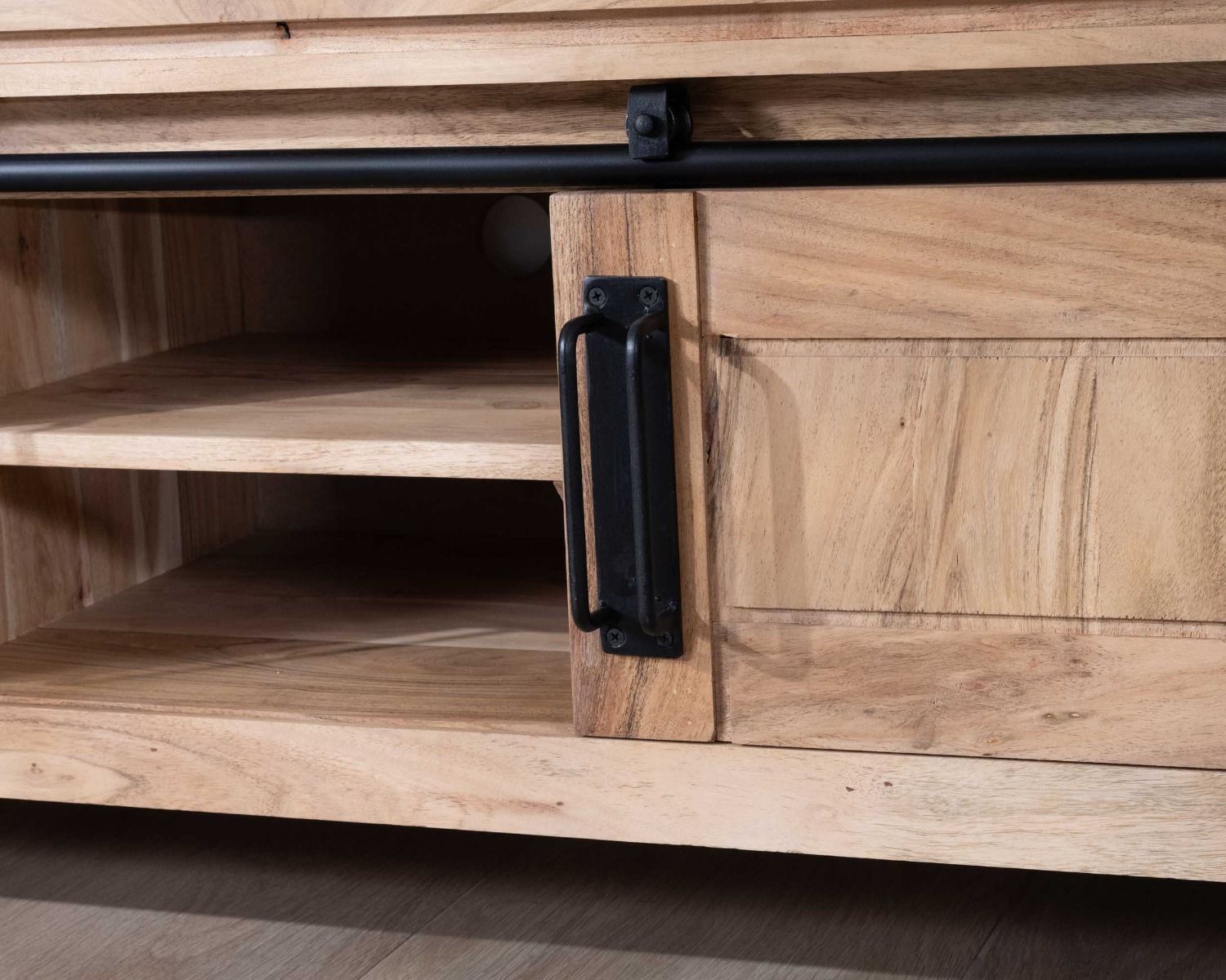 Meuble TV industriel 180 cm bois et métal 2 portes 2 niches "Montréal"