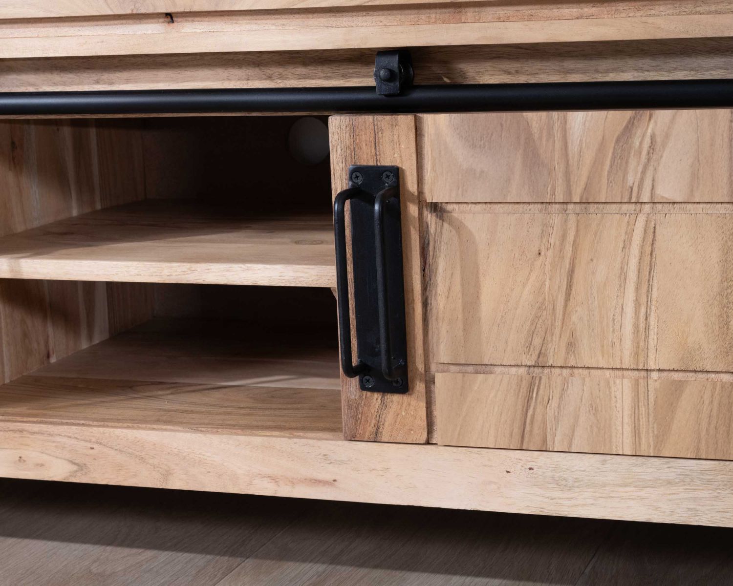 Meuble TV industriel 180 cm bois et métal 2 portes 2 niches "Montréal"