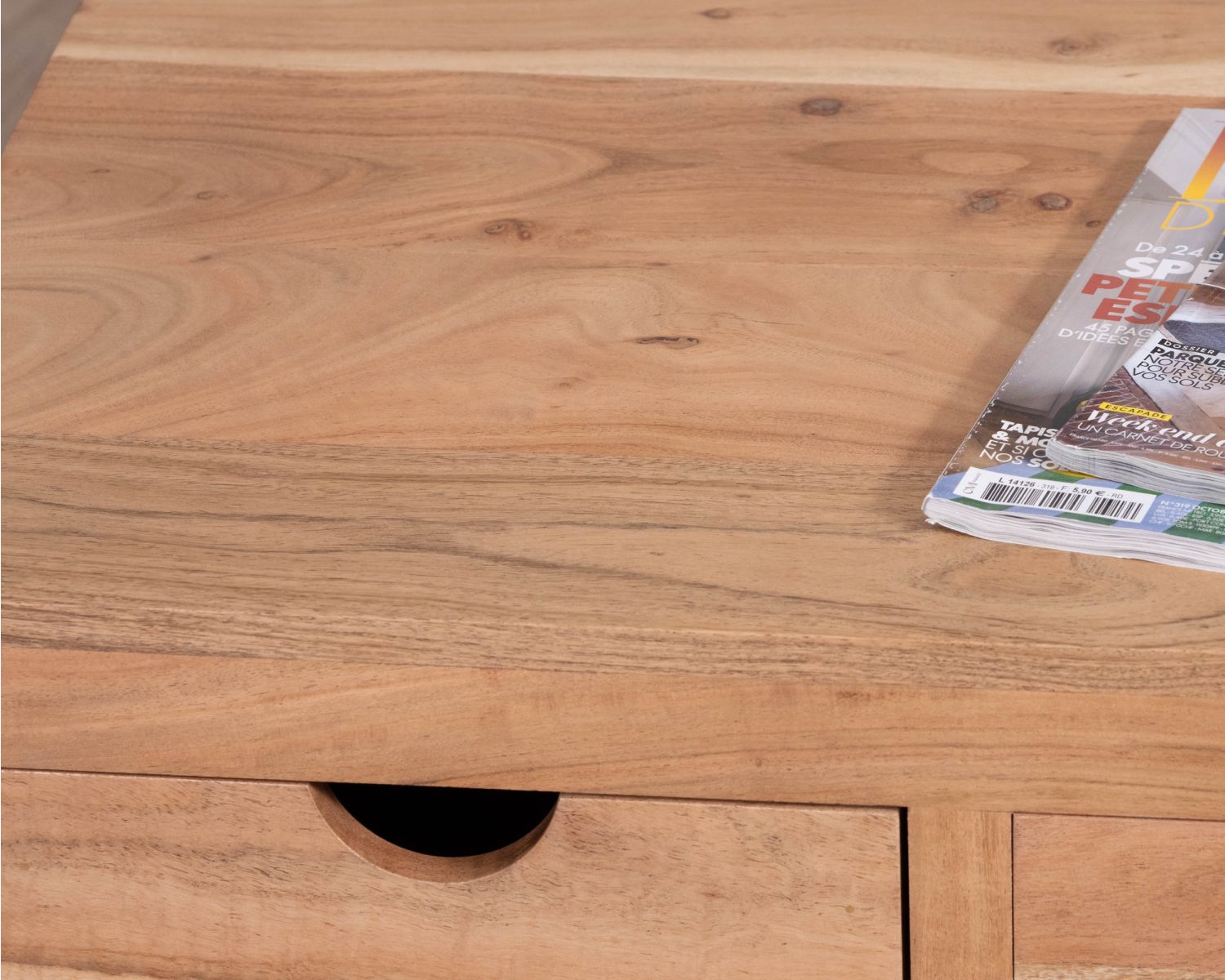 Table basse rectangulaire en acacia massif " Nüma" 100 cm avec tiroirs