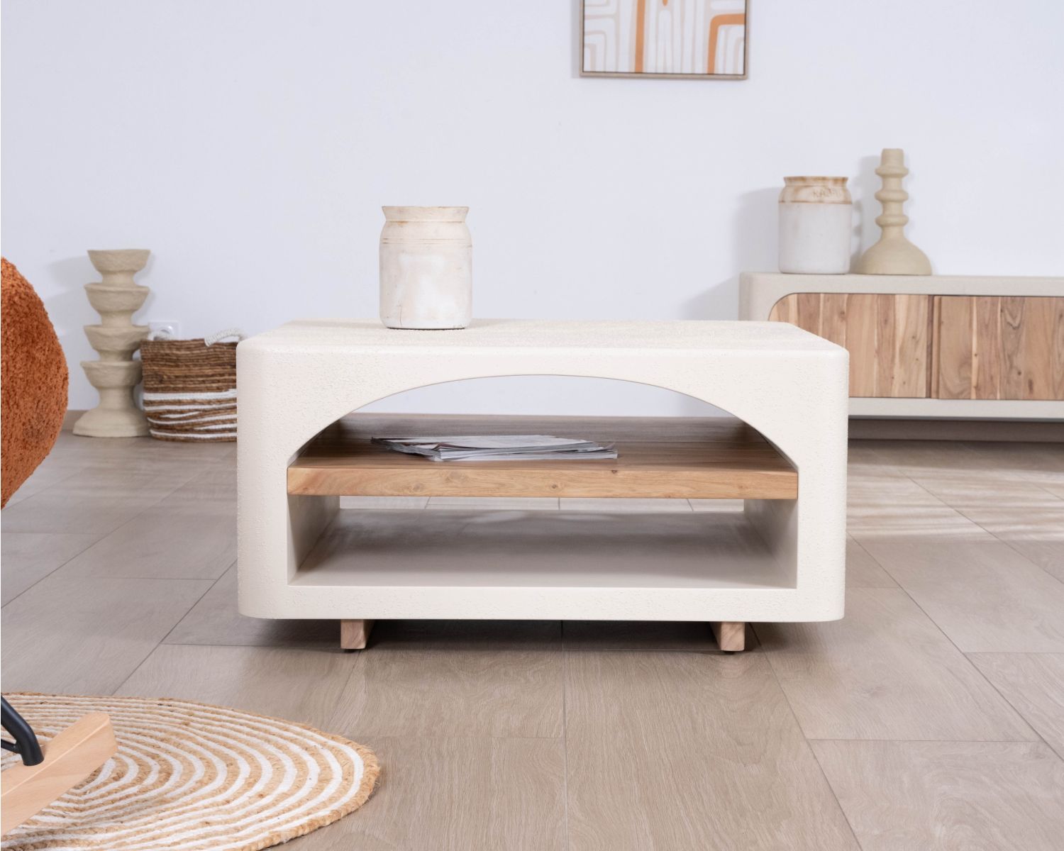 Table basse carrée design organique aspect béton sablé "Miona"