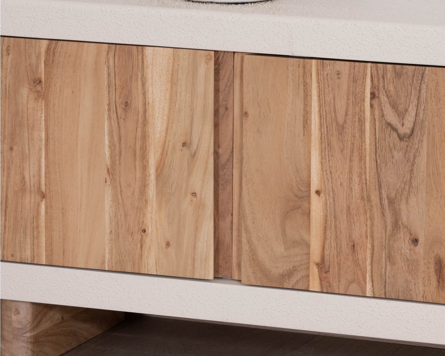 Meuble TV contemporain aspect béton sablé et acacia "Miona"