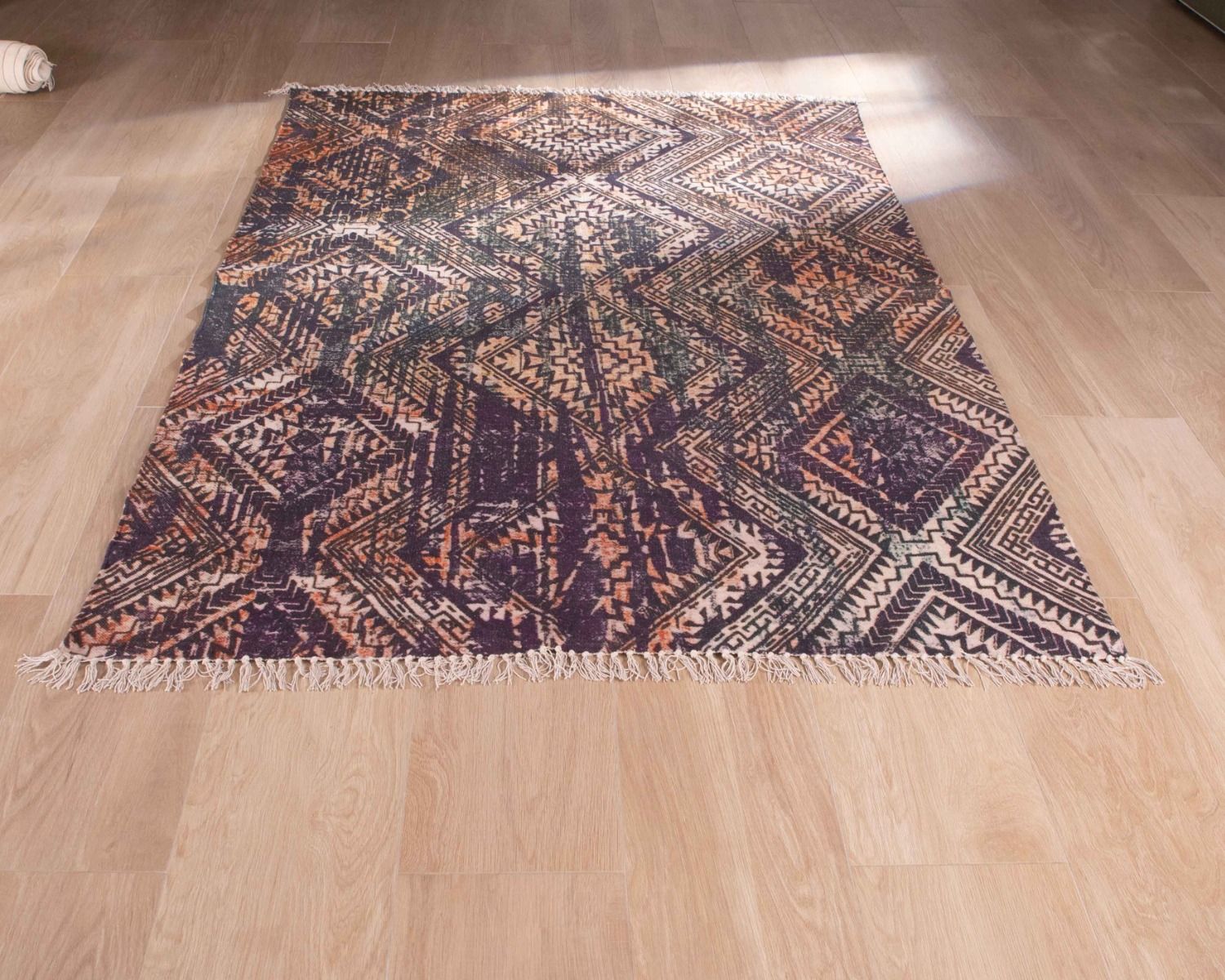 Grand tapis en coton imprimé esprit aztèque 180x270cm "Cocoon"