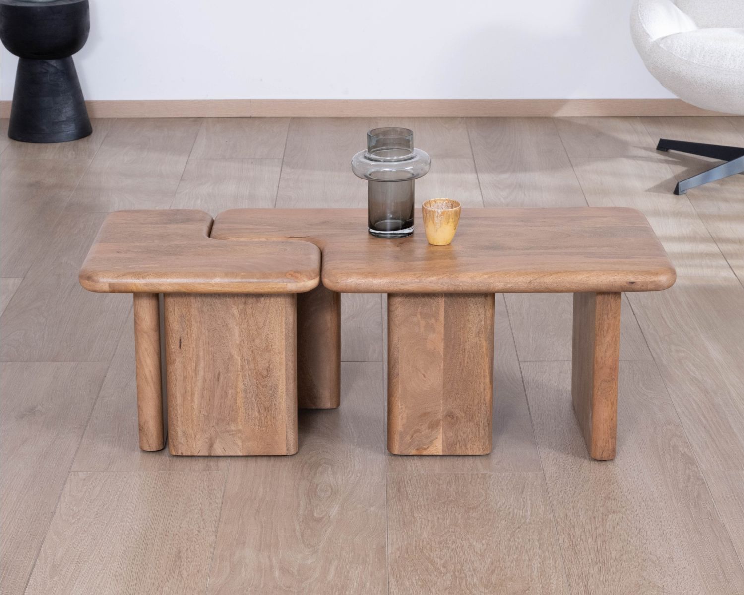 Table basse modulable en manguier "Naura" esprit organique