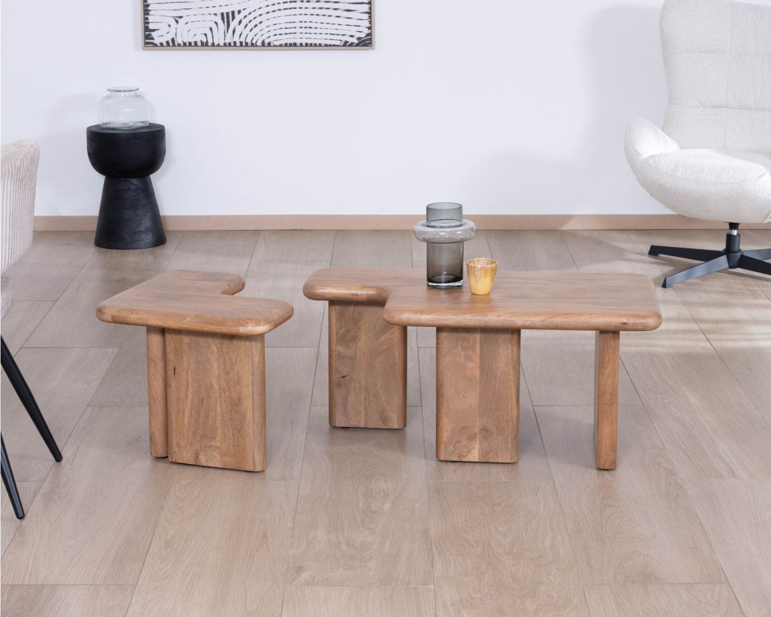 Table basse modulable en manguier "Naura" esprit organique
