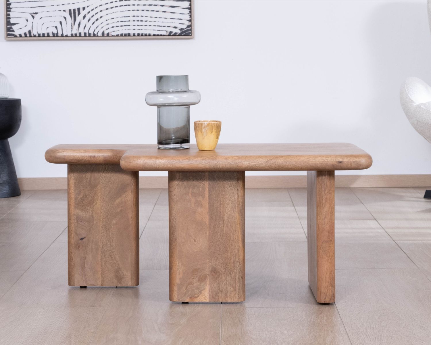 Table basse modulable en manguier "Naura" esprit organique