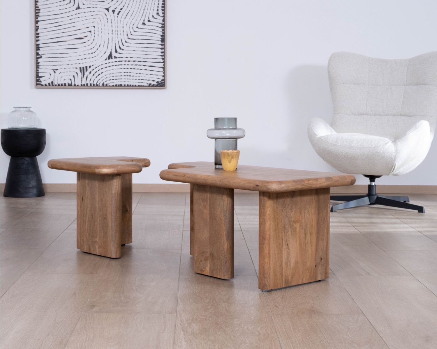 Table basse modulable en manguier "Naura" esprit organique