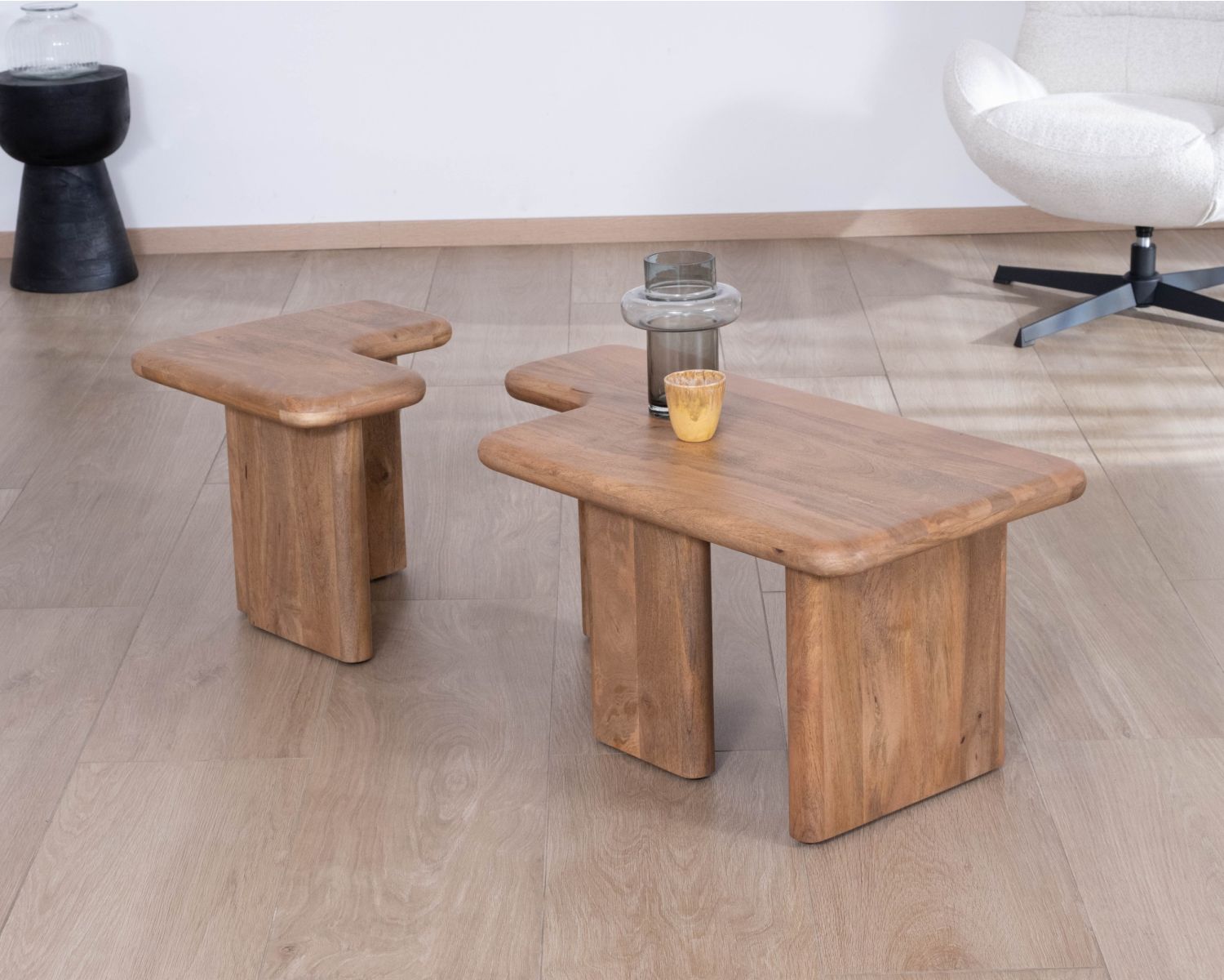 Table basse modulable en manguier "Naura" esprit organique