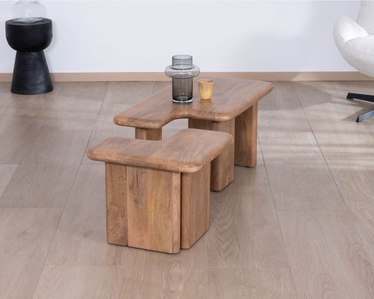 Table basse modulable en manguier "Naura" esprit organique