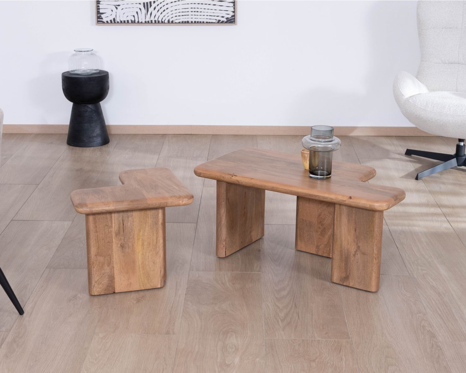 Table basse modulable en manguier "Naura" esprit organique