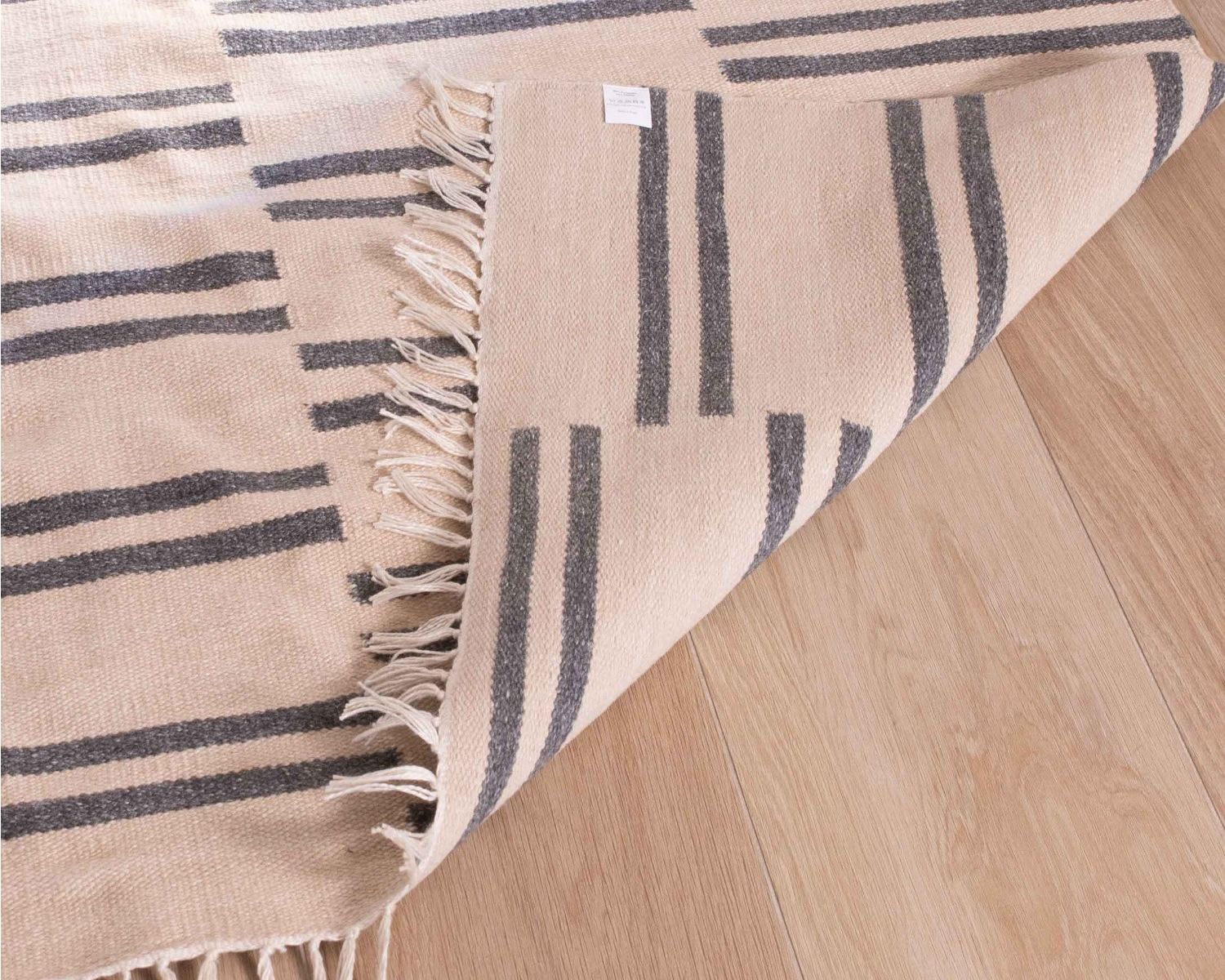 Grand tapis blanc rayé bleu format 200x300cm "Ethnic"