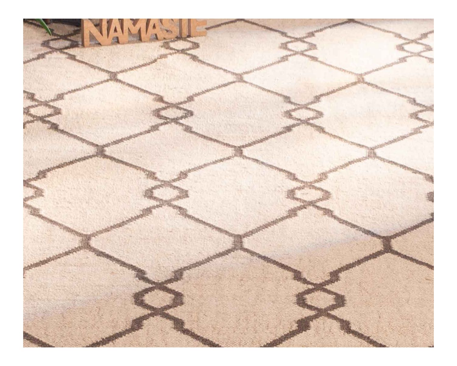 Tapis en jute et laine style kilim beige "Cocoon" format 200x300 cm