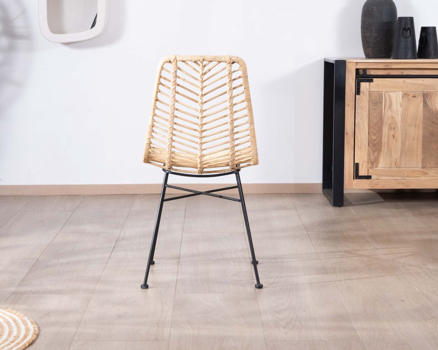 Chaise de repas en rotin et pieds métal "Coco"