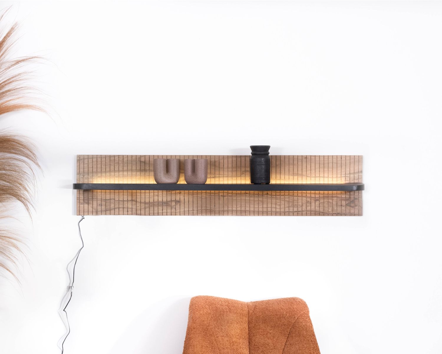 Etagère murale en acacia avec éclairage LED "Bopee"