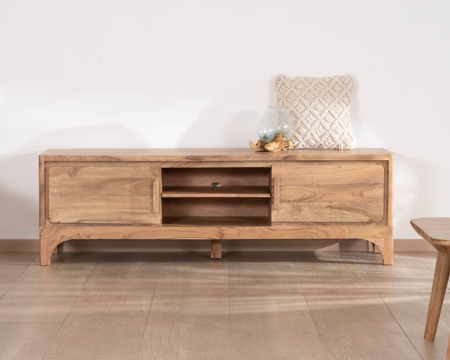 Meuble TV 160 cm style zen en acacia "Melody"
