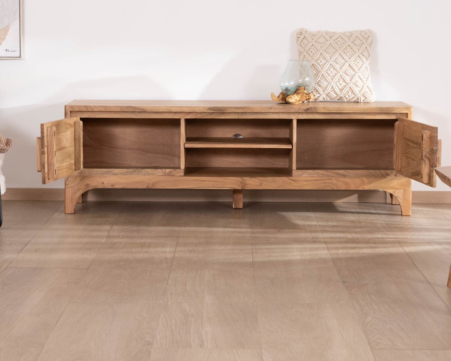 Meuble TV 160 cm style zen en acacia "Melody"