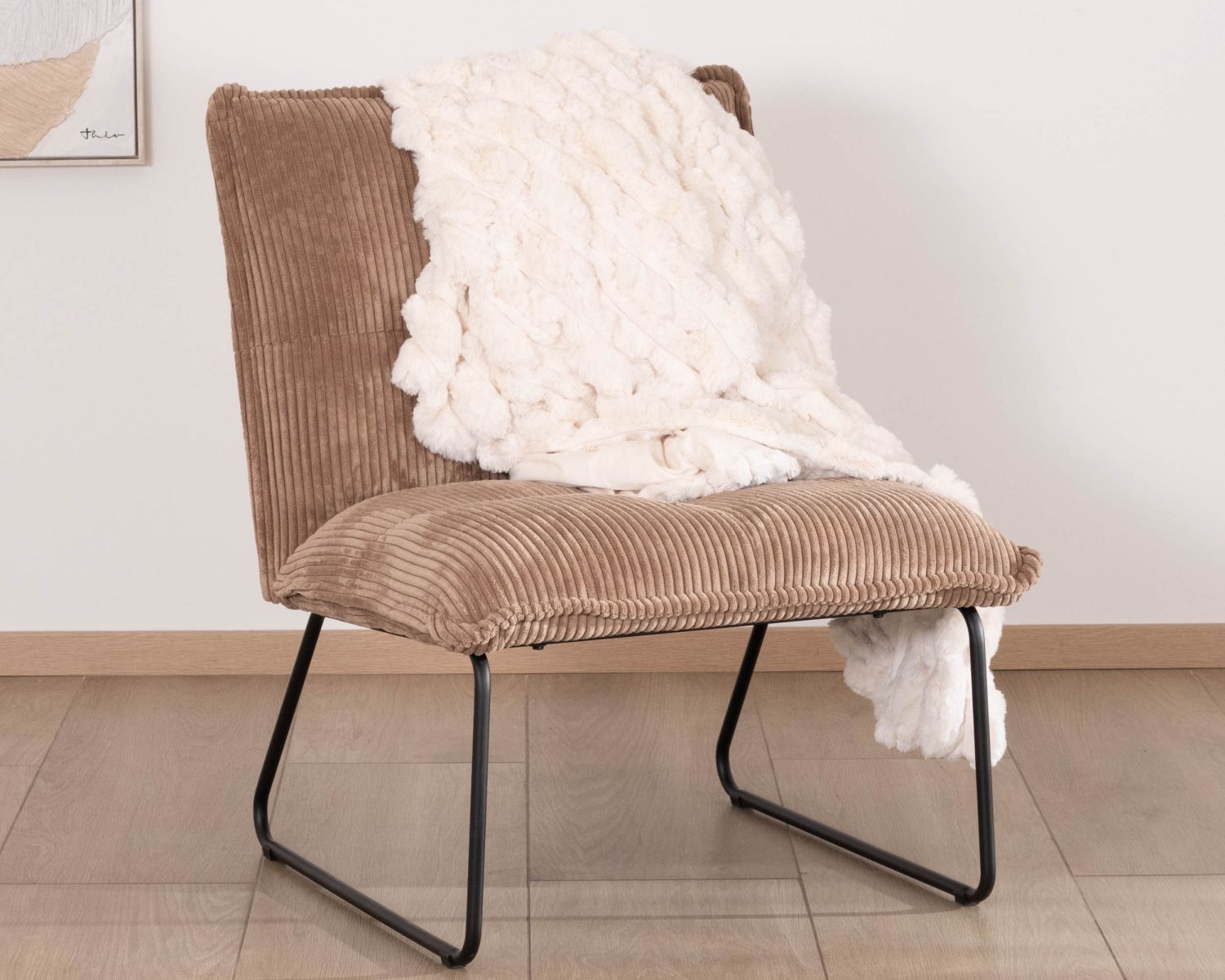 Lot de 2 fauteuils sans accoudoirs en velours côtelé camel "Calvin"