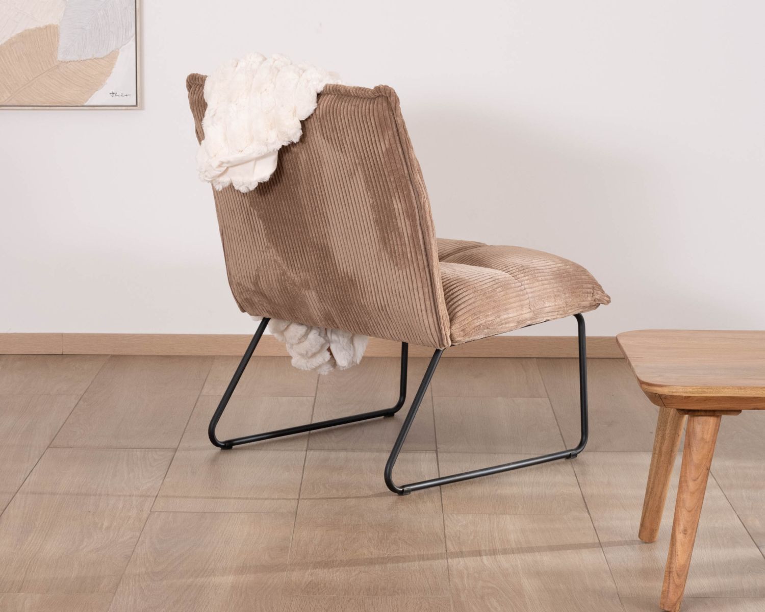 Lot de 2 fauteuils sans accoudoirs en velours côtelé camel "Calvin"