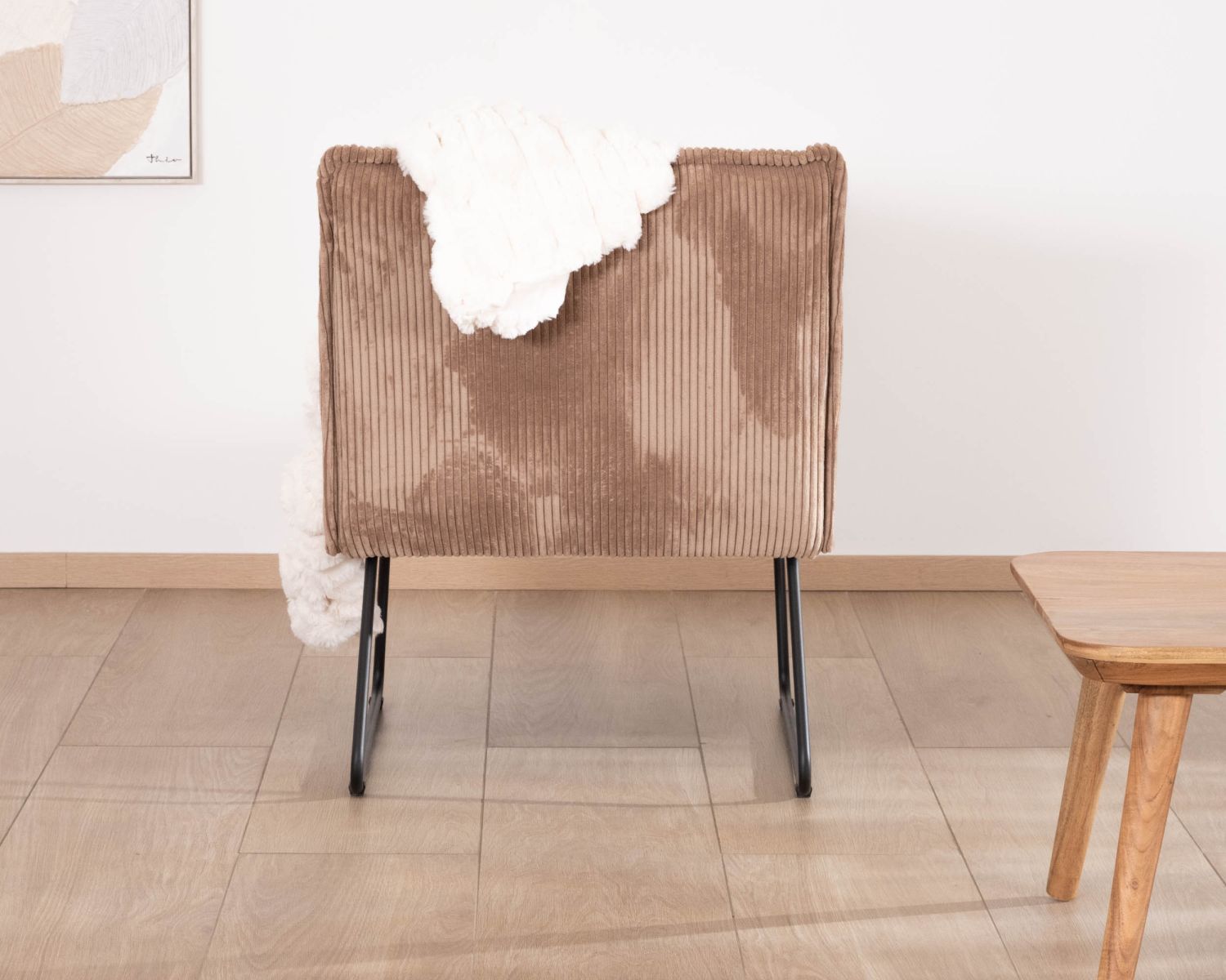 Lot de 2 fauteuils sans accoudoirs en velours côtelé camel "Calvin"