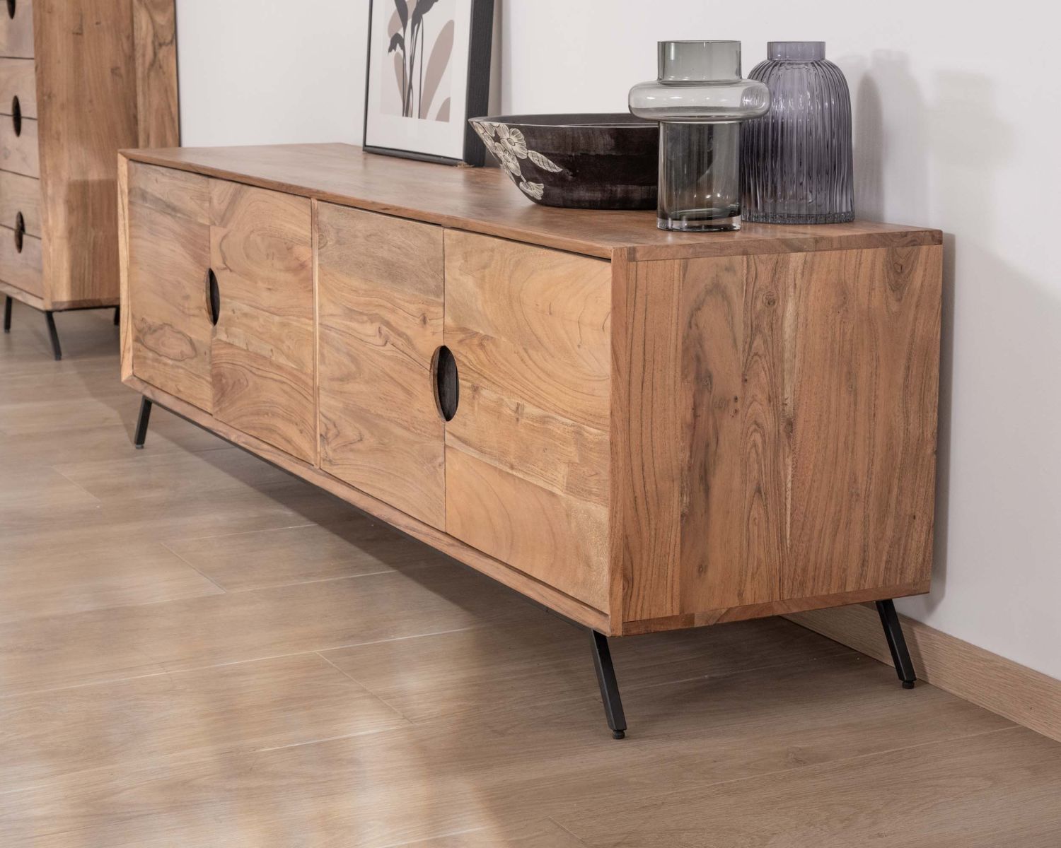 Banc TV 4 portes en acacia "Spot" 180 cm