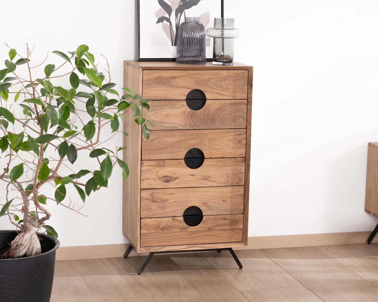 Rangement vertical en acacia 6 tiroirs "Spot"