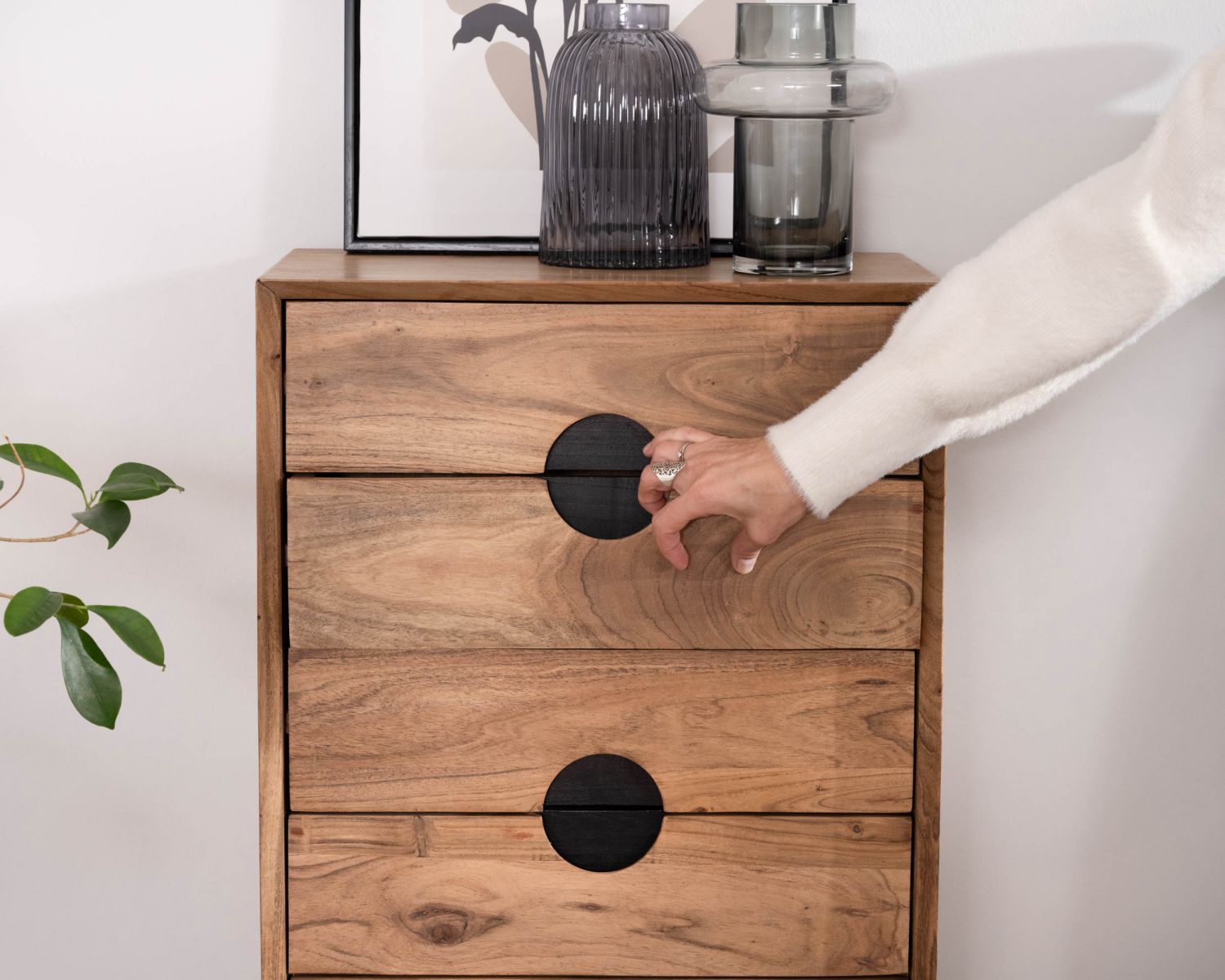 Rangement vertical en acacia 6 tiroirs "Spot"