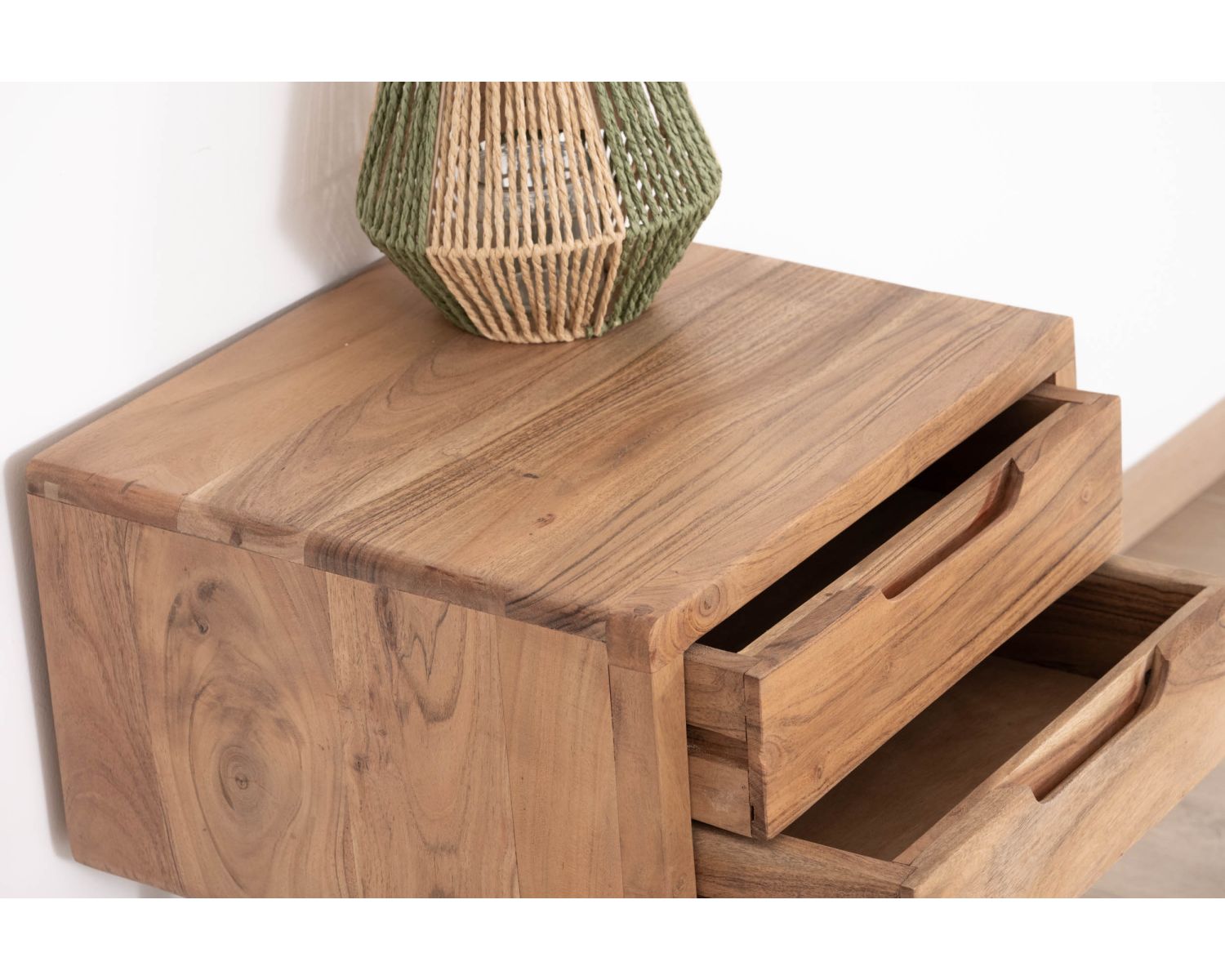 Table de chevet épurée en acacia naturel et métal "Alto" 2 tiroirs