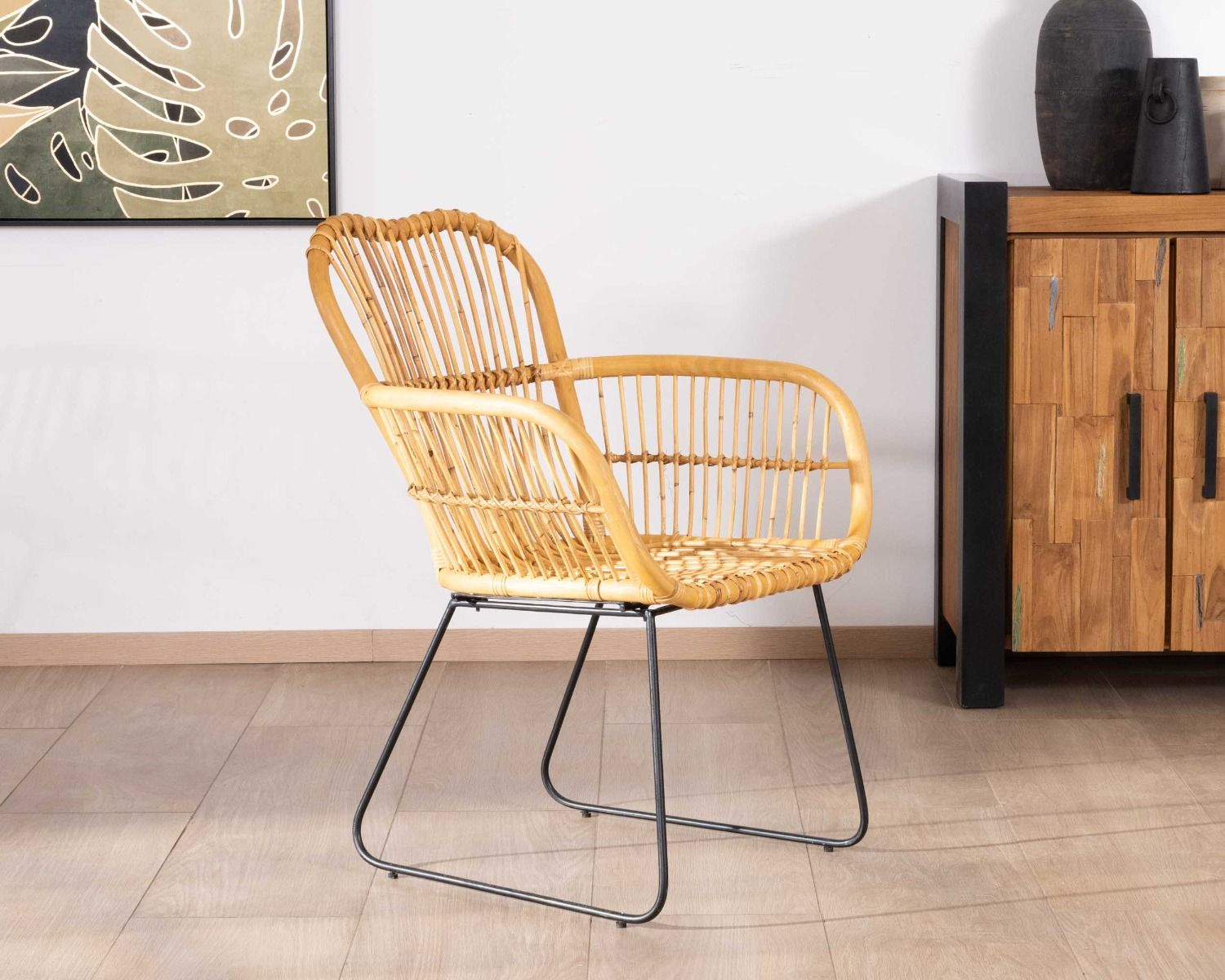 Lot de 2 fauteuils en rotin jawit et métal noir "Nabi"