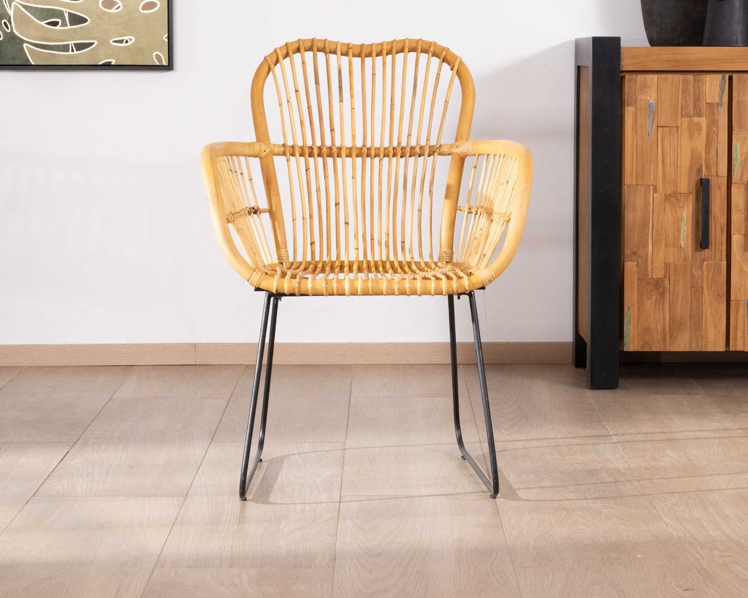 Lot de 2 fauteuils en rotin jawit et métal noir "Nabi"