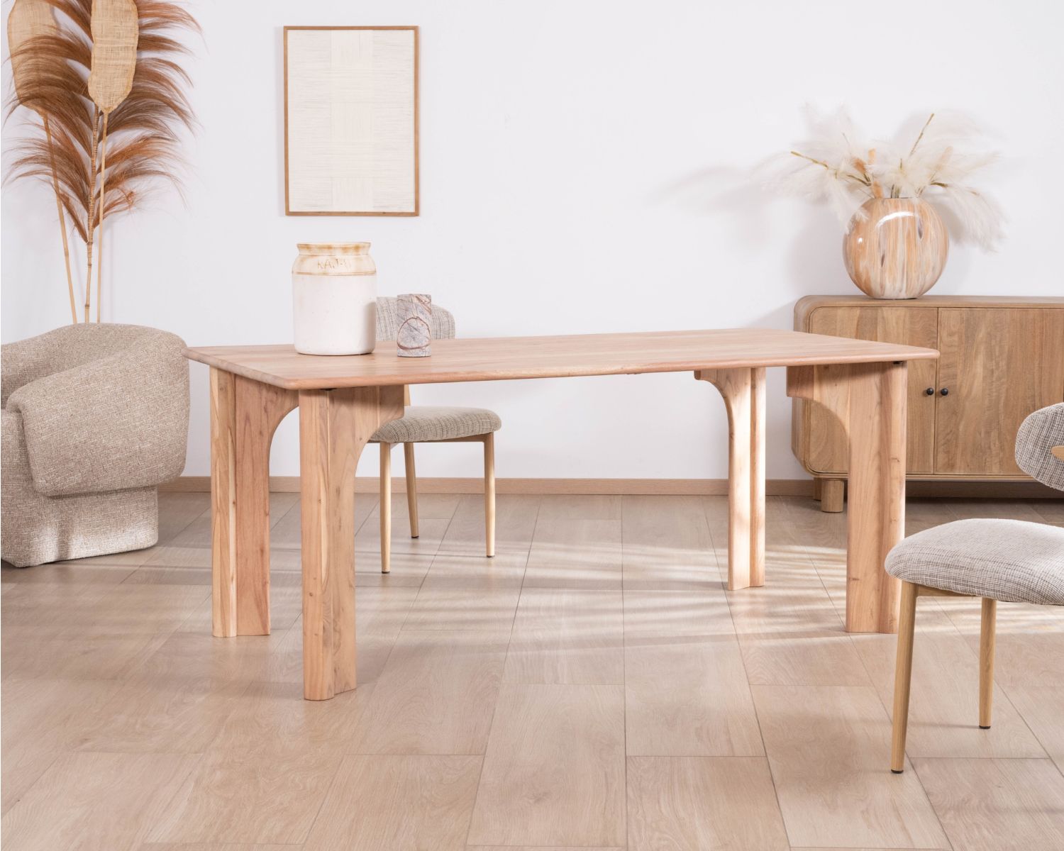 Table de repas rectangulaire  180 cm design scandinave "Alba"  en acacia massif blanchi