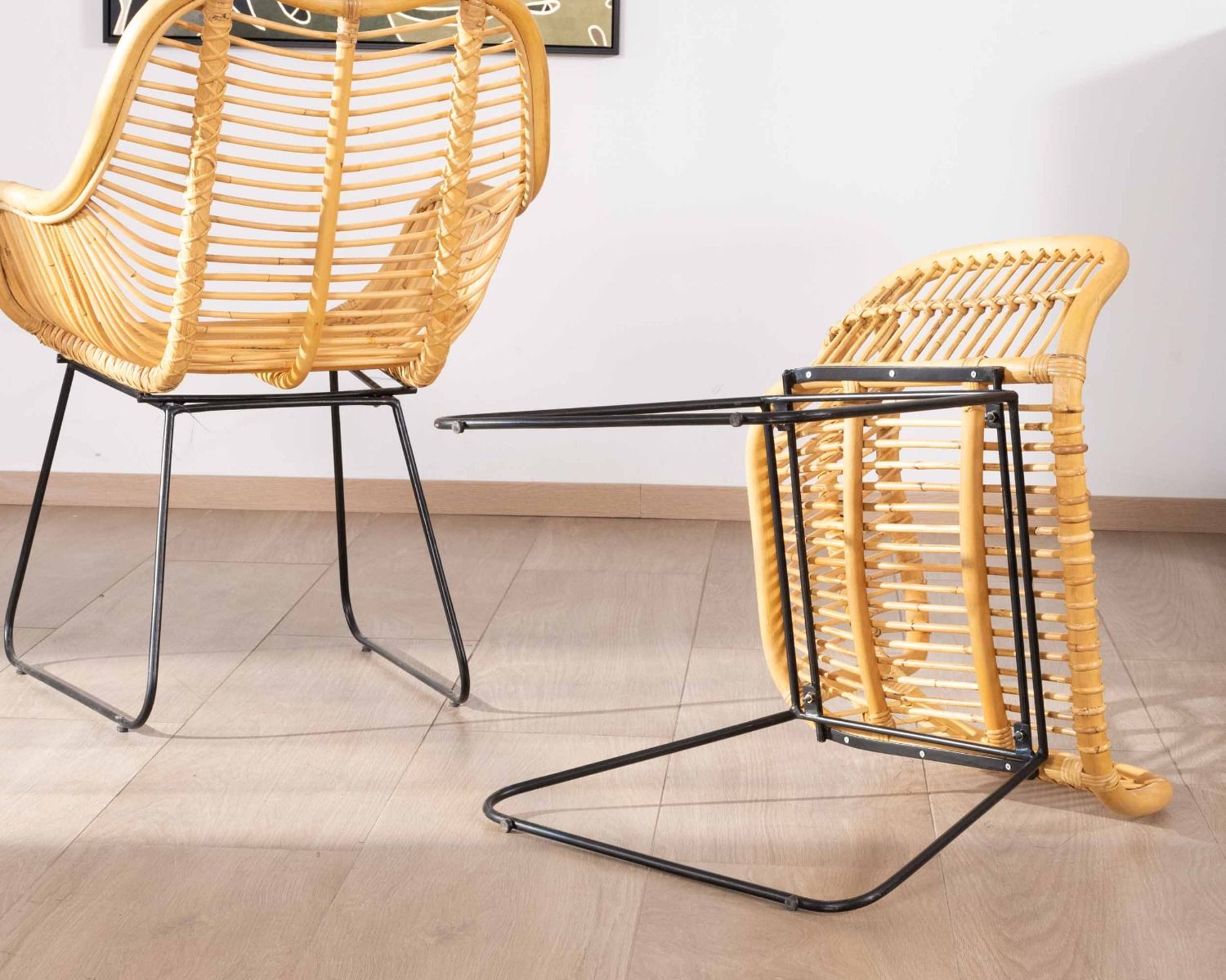 Lot de 2 fauteuils en rotin jawit et métal noir "Nabi"