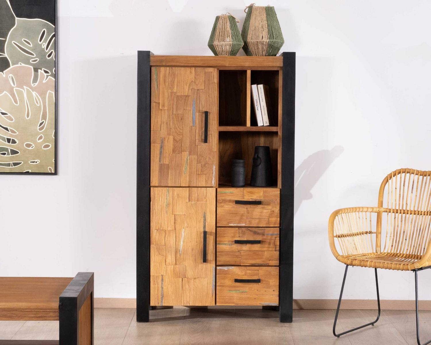 Vaisselier en teck massif recyclé "Clarke"