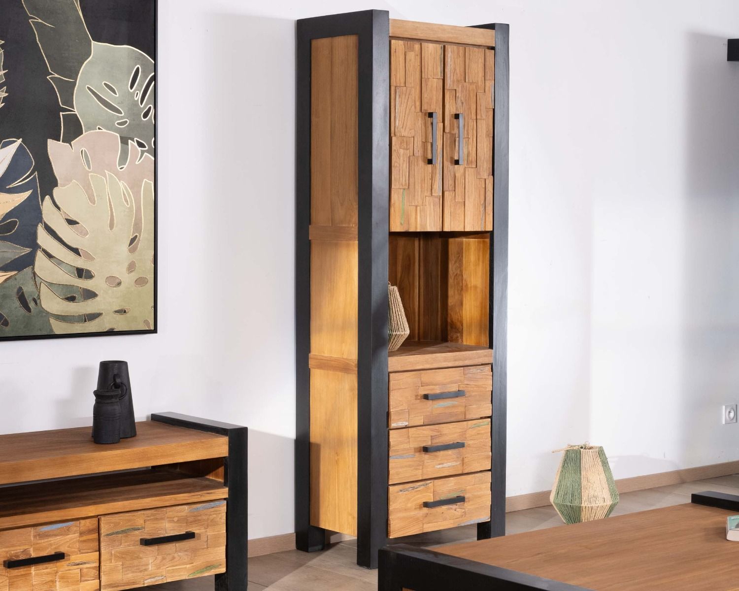 Colonne de rangement en teck naturel recyclé "Clarke"