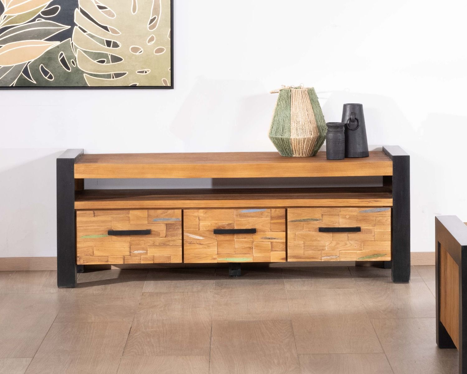 Meuble TV 150 cm en teck massif et recyclé "Clarke"