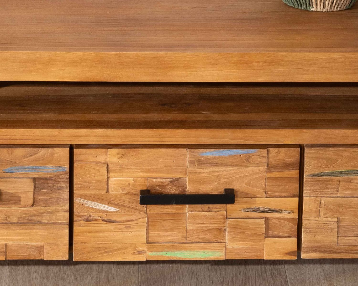 Meuble TV 150 cm en teck massif et recyclé "Clarke"